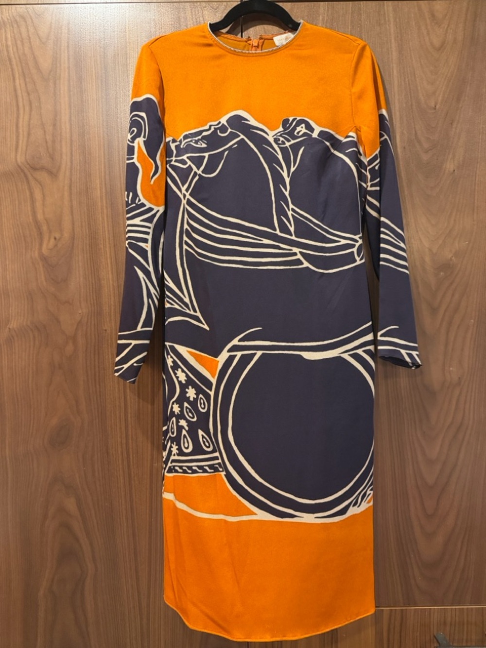 Tory Burch Dress 6 Orange Blue Trocadero Horse Print Equestrian Runway Rare